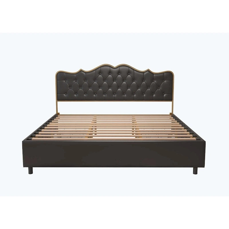 Platform Bed with Buckle-Shaped Backrest and Four Storage Drawers