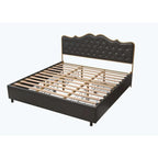Platform Bed with Buckle-Shaped Backrest and Four Storage Drawers