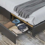 Platform Bed with Buckle-Shaped Backrest and Four Storage Drawers