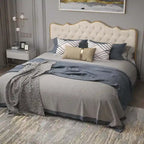 Platform Bed with Buckle-Shaped Backrest and Four Storage Drawers