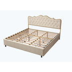 Platform Bed with Buckle-Shaped Backrest and Four Storage Drawers