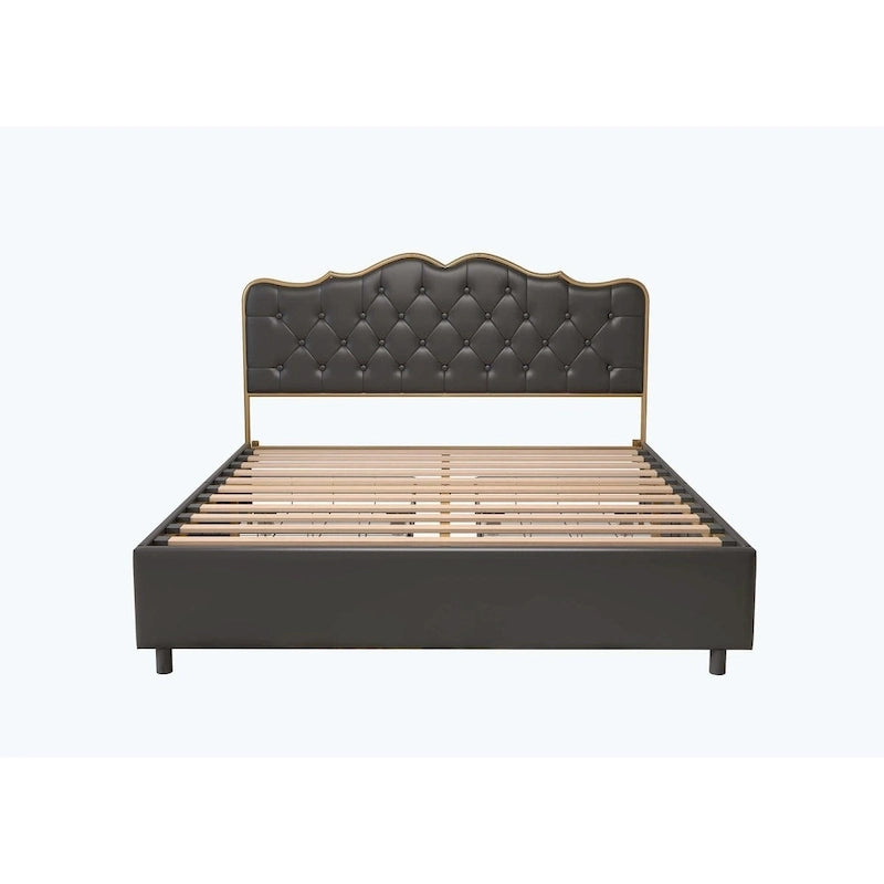 Platform Bed with Buckle-Shaped Backrest and Four Storage Drawers
