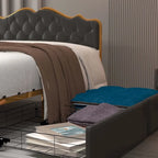 Platform Bed with Buckle-Shaped Backrest and Four Storage Drawers