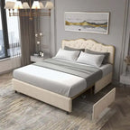 Platform Bed with Buckle-Shaped Backrest and Four Storage Drawers