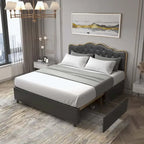 Platform Bed with Buckle-Shaped Backrest and Four Storage Drawers