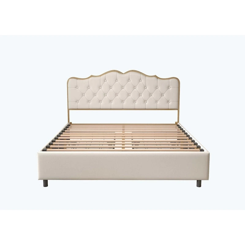 Platform Bed with Buckle-Shaped Backrest and Four Storage Drawers