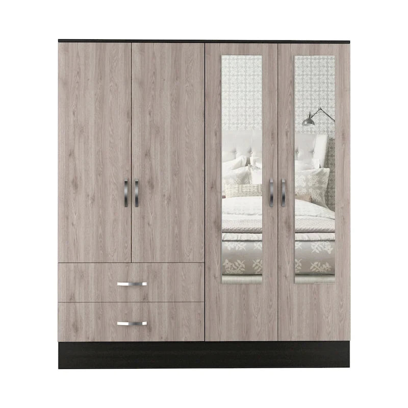 160 Armoire with 9 Shelves, 2 Cabinets, Mirrors, 2 Drawers, and Rod