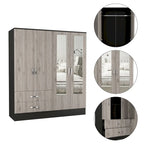 160 Armoire with 9 Shelves, 2 Cabinets, Mirrors, 2 Drawers, and Rod