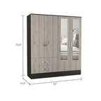 160 Armoire with 9 Shelves, 2 Cabinets, Mirrors, 2 Drawers, and Rod