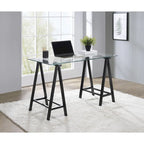 Desk with Clear Glass Top and Metal Base