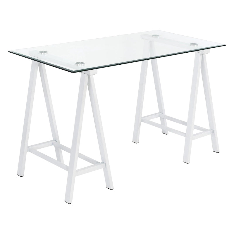 Desk with Clear Glass Top and Metal Base