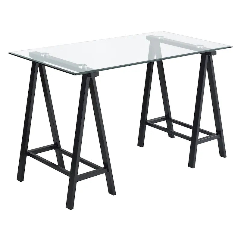 Desk with Clear Glass Top and Metal Base