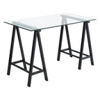 Desk with Clear Glass Top and Metal Base