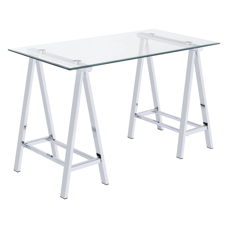 Desk with Clear Glass Top and Metal Base
