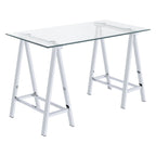 Desk with Clear Glass Top and Metal Base