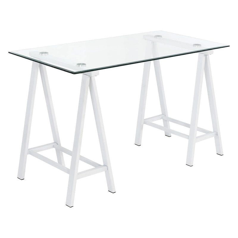 Desk with Clear Glass Top and Metal Base