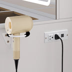 47 Vanity Desk with LED and Power Outlets, Makeup Vanity Dressing Table with Dividers and Hair Dryer Rack