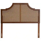 Mid-Century Modern Ash Walnut Finished Wood and Rattan Headboard