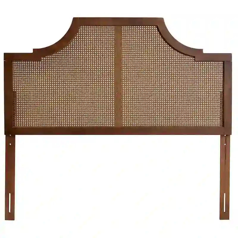 Mid-Century Modern Ash Walnut Finished Wood and Rattan Headboard
