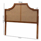 Mid-Century Modern Ash Walnut Finished Wood and Rattan Headboard