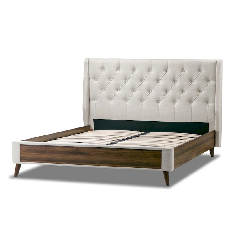 Tufted Beige Fabric Bed
