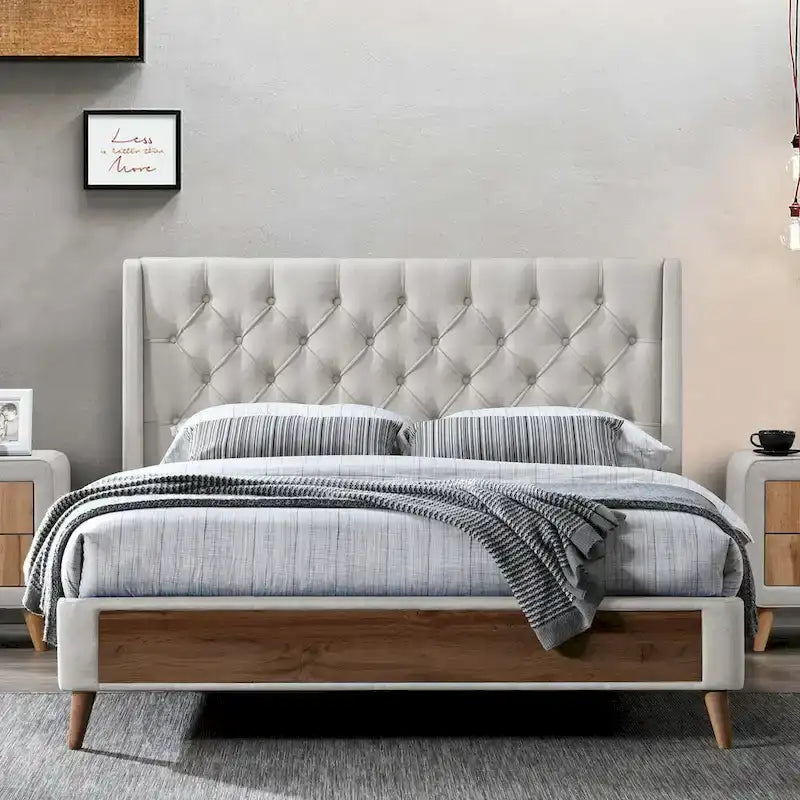 Tufted Beige Fabric Bed