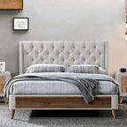 Tufted Beige Fabric Bed