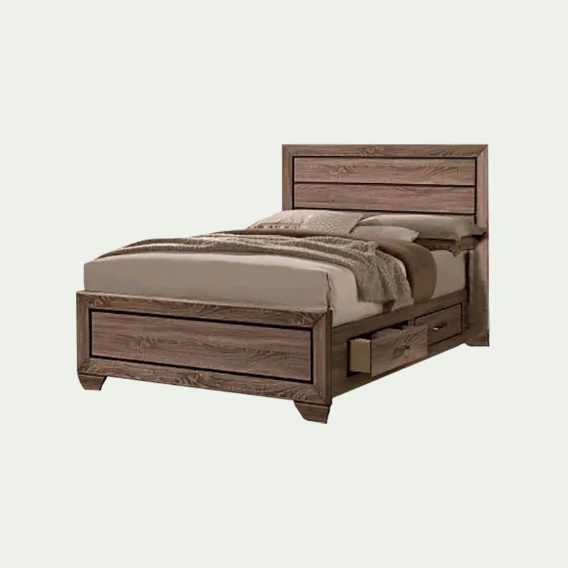 Wooden Bed in Washed Taupe