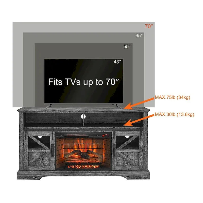 60 In. TV Stand for TVs up to 70 In. with Electric Fireplace