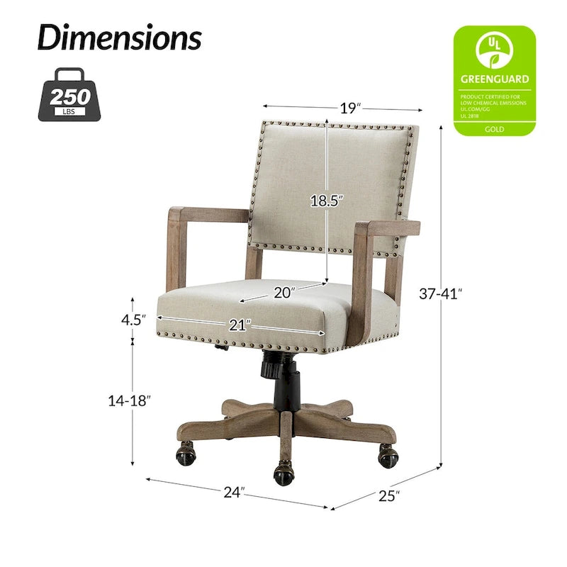 Taresa Modern Mid-Back Swivel Height Adjustable Task Chair with Nailhead Trim