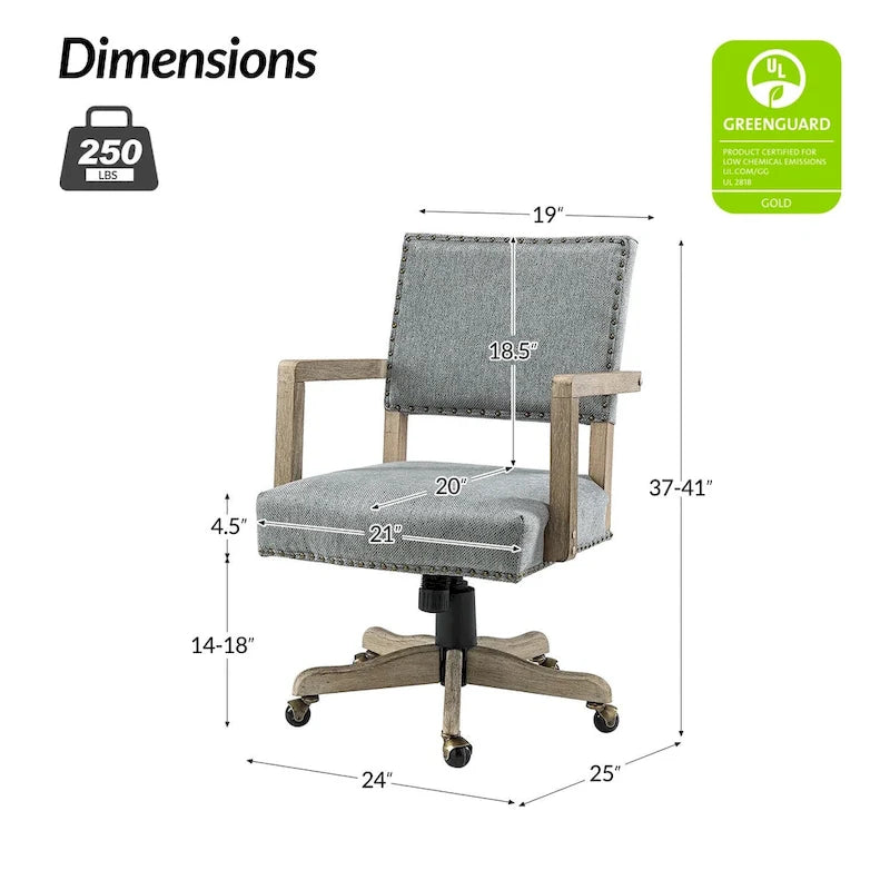 Taresa Modern Mid-Back Swivel Height Adjustable Task Chair with Nailhead Trim