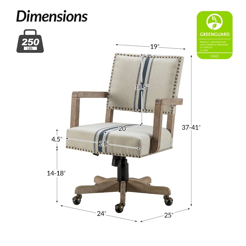 Taresa Modern Mid-Back Swivel Height Adjustable Task Chair with Nailhead Trim