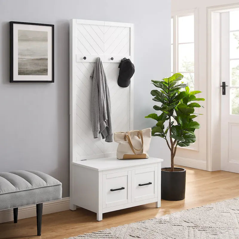 Hall Tree with Bench and Shoe Storage, 19 x 30 x 70.25 Inches