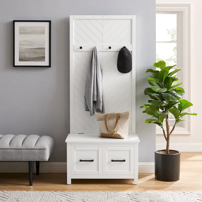 Hall Tree with Bench and Shoe Storage, 19 x 30 x 70.25 Inches