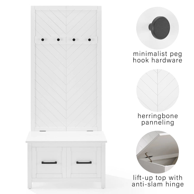 Hall Tree with Bench and Shoe Storage, 19 x 30 x 70.25 Inches