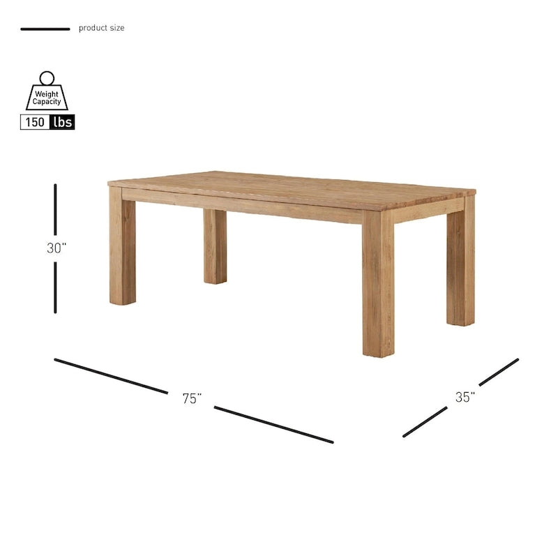 Bedford 75-inch Rectangular Dining Table Square Legs