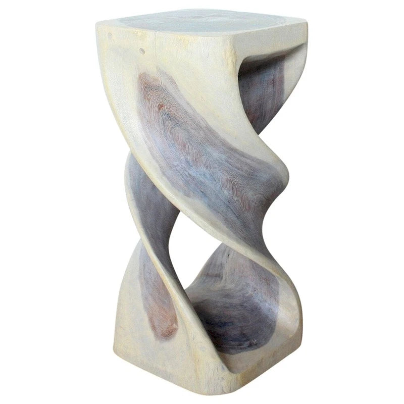 Wood Double Twist Stool Table 14 in Sq X 30 in H Grey Oil - 14 X 14 X 30