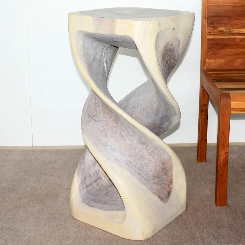 Wood Double Twist Stool Table 14 in Sq X 30 in H Grey Oil - 14 X 14 X 30