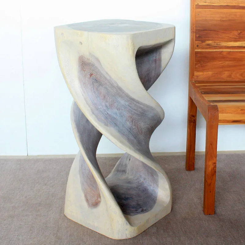 Wood Double Twist Stool Table 14 in Sq X 30 in H Grey Oil - 14 X 14 X 30