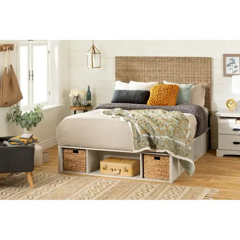 Rattan Headboard with Wall-Mount Anchor Pieces