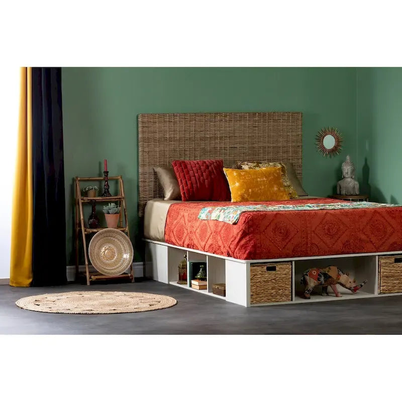 Rattan Headboard with Wall-Mount Anchor Pieces