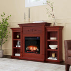 70-inch Mahogany Electric Fireplace with Bookshelves