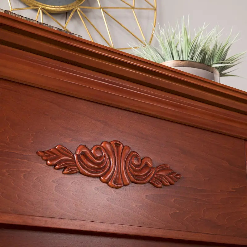70-inch Mahogany Electric Fireplace with Bookshelves