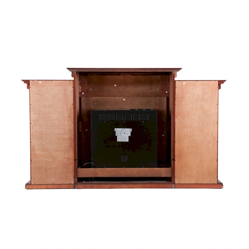 70-inch Mahogany Electric Fireplace with Bookshelves
