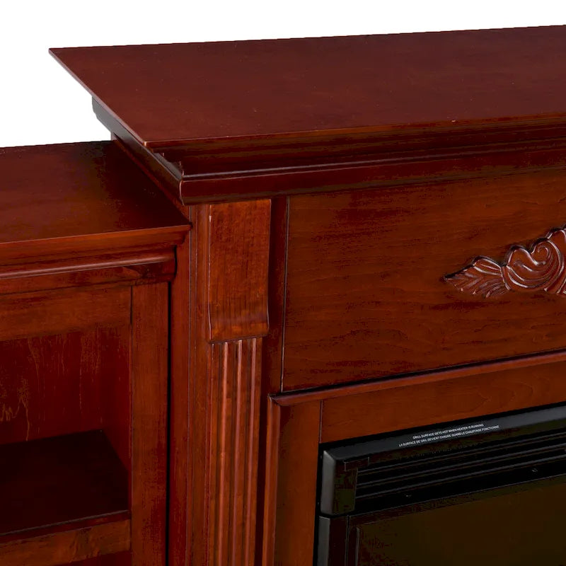 70-inch Mahogany Electric Fireplace with Bookshelves