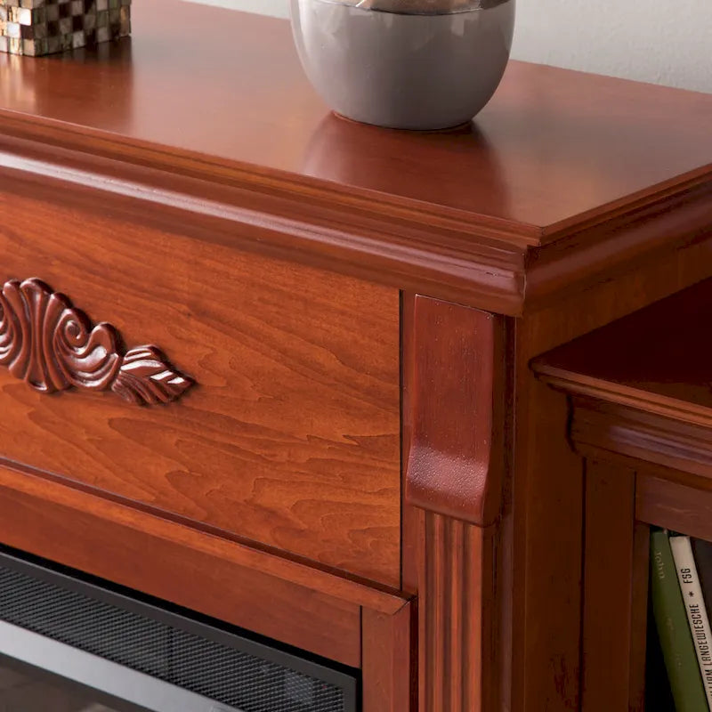 70-inch Mahogany Electric Fireplace with Bookshelves