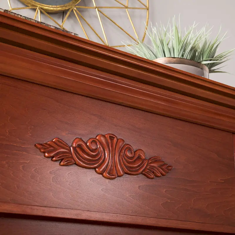 70-inch Mahogany Electric Fireplace with Bookshelves