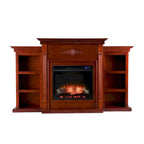 70-inch Mahogany Electric Fireplace with Bookshelves