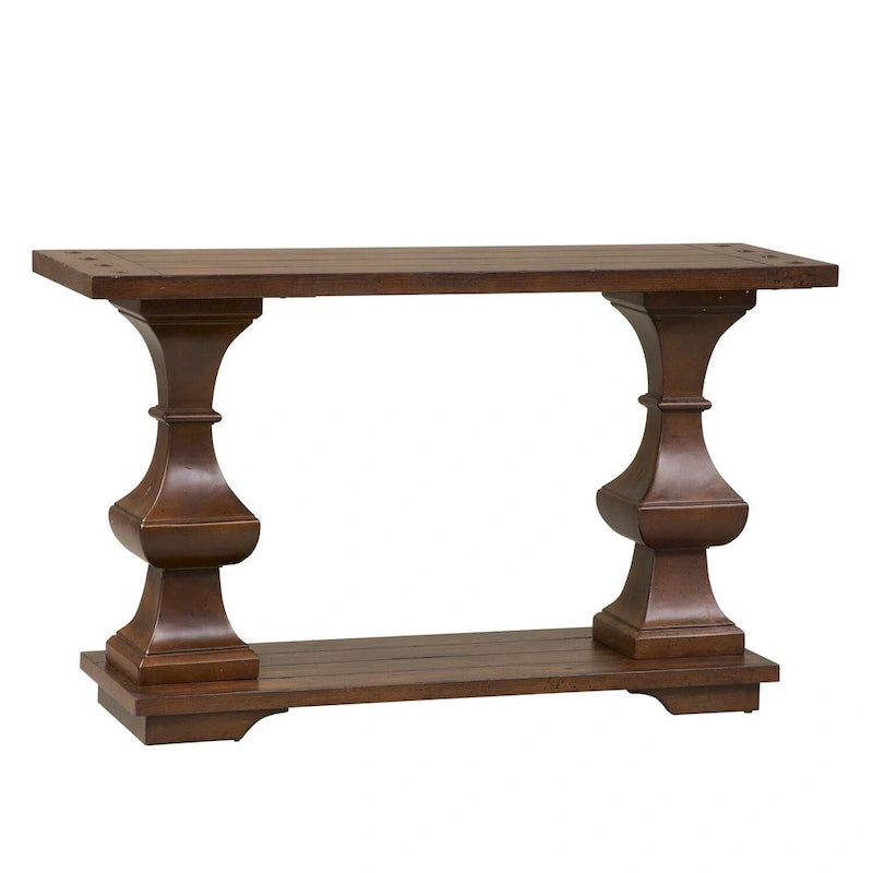 Brown Sofa Table with Heavy Oak Planked Top
