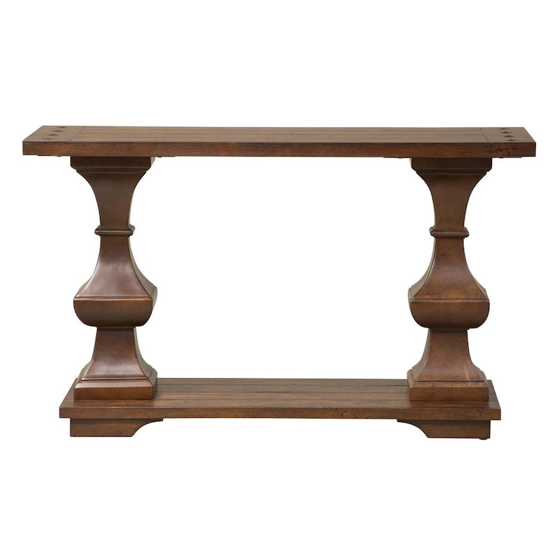 Brown Sofa Table with Heavy Oak Planked Top
